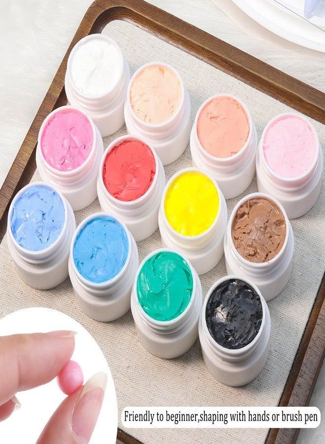 Fcozpjk 3D Sculpture Gel, 12 Colors Non-sticky Hand Builder Nail Gel Kit with Silicone Carving Pen Hard Gels for Nails Flowers Modeling Nail Clay Glue Painting Drawing Manicure Salon Supplies - Image 4